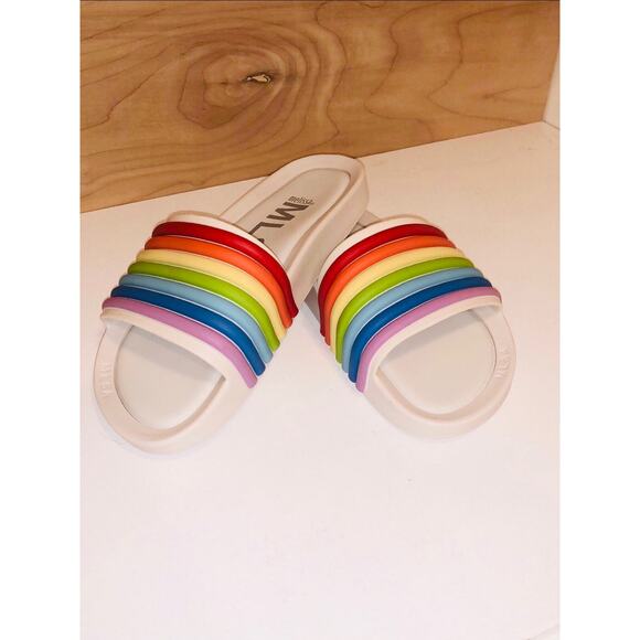 MLSA Melissa Rainbow Striped Beach Slides NEW! Size US 7, 38 EUR - Picture 3 of 9